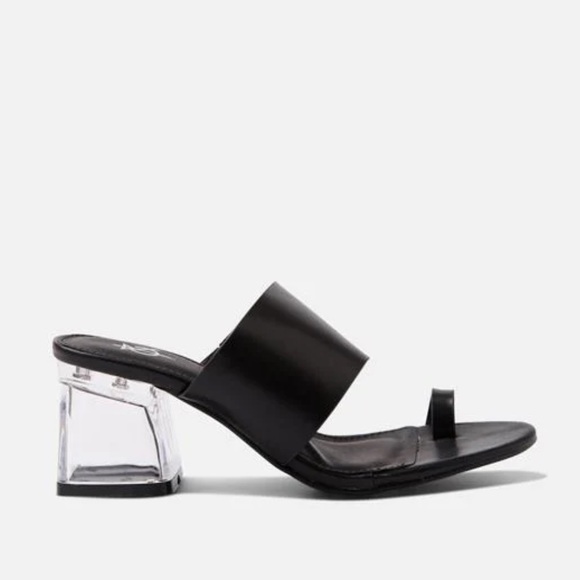 CHI CLEAR HEEL TOE STRAP MULE SANDALS BLACK PU - Picture 3 of 6